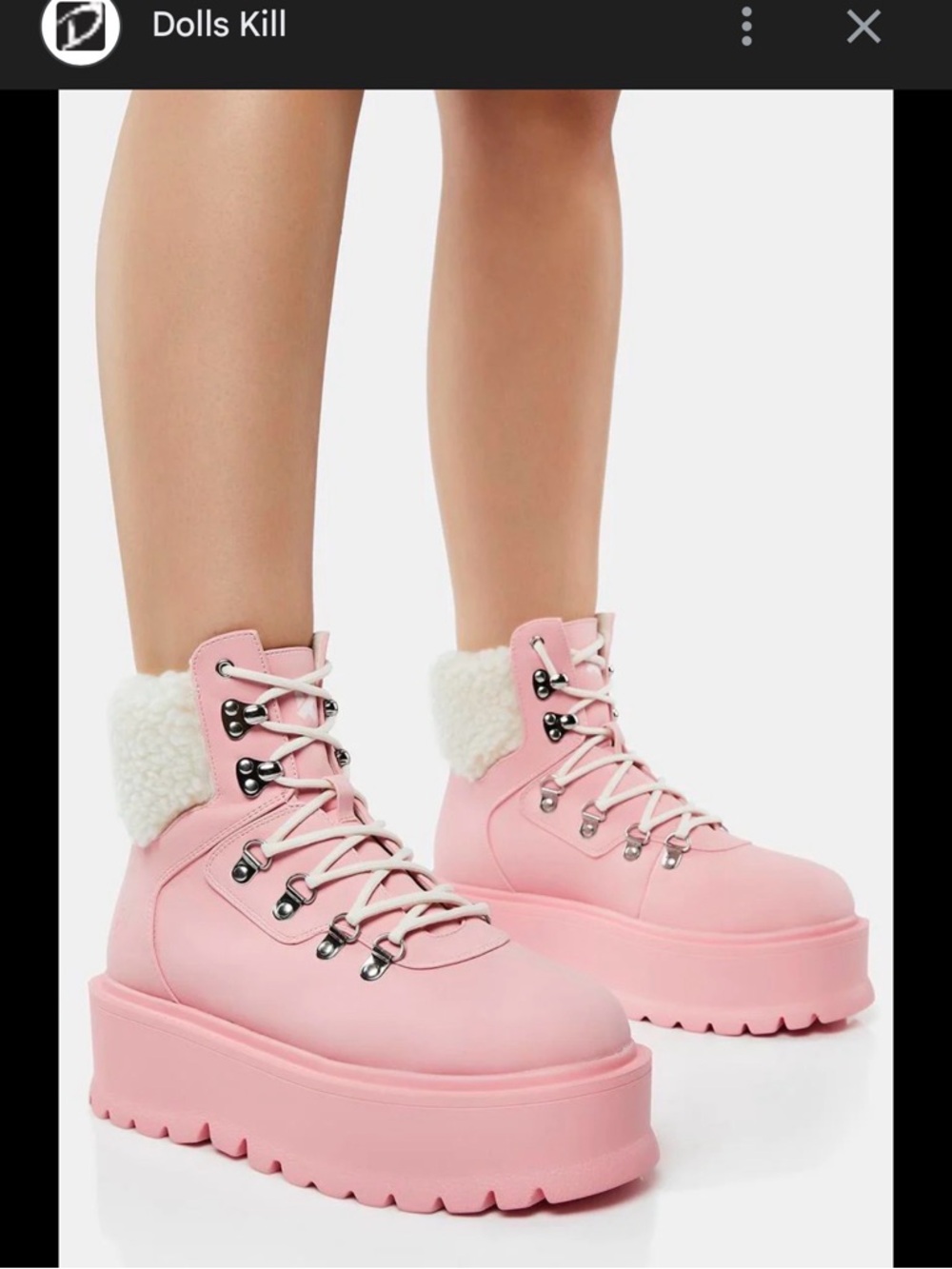 koi Pink Platform Lace-Up Boots with Shearling Trim